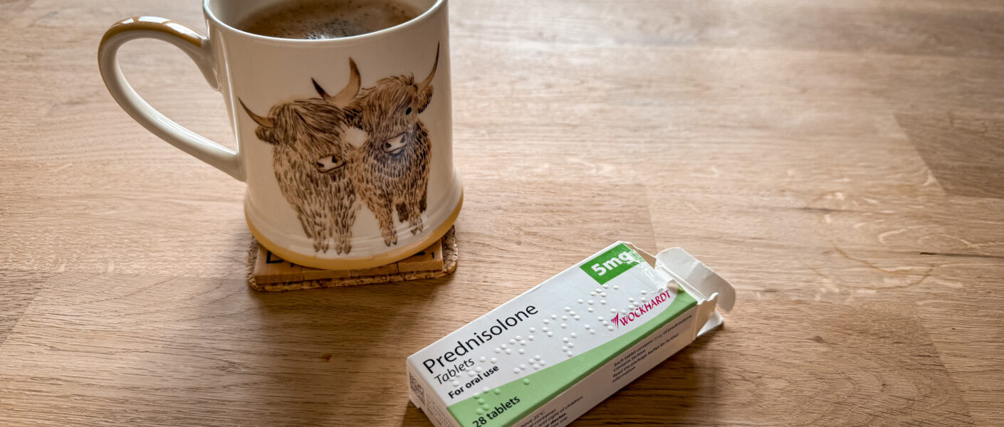Coffee mug and Prednisolone steroids for lupus