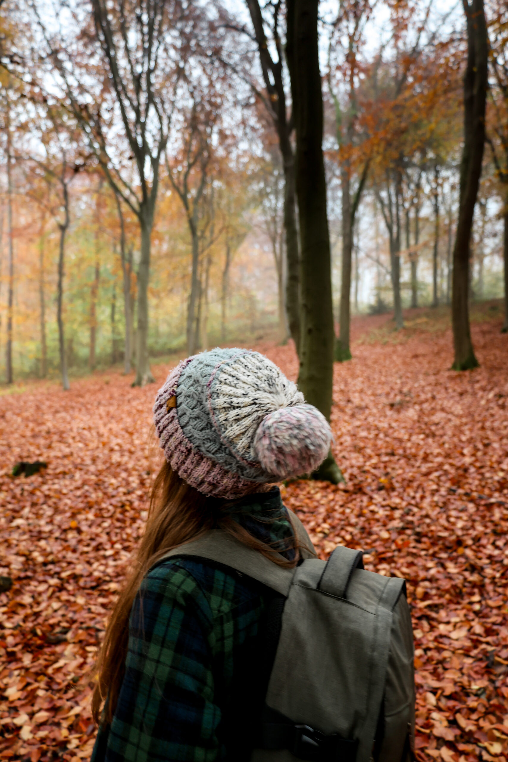 person in woodland with autumn colours